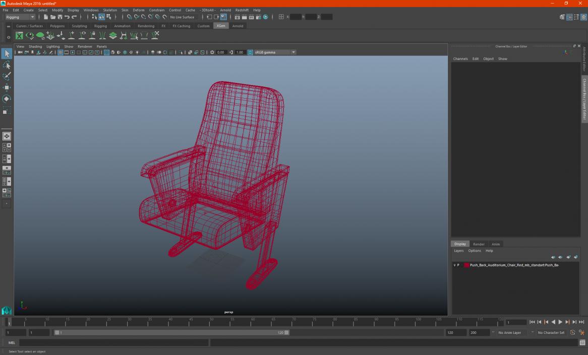 3D model Push Back Auditorium Chair Red