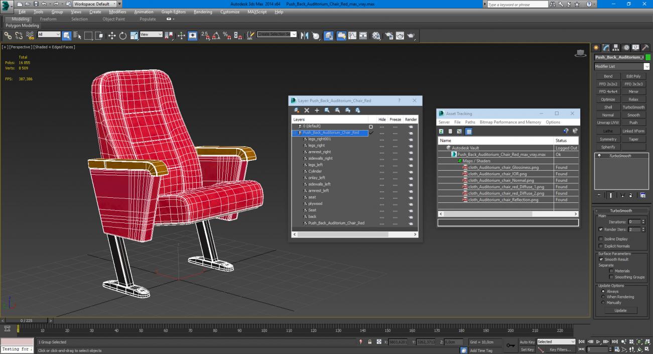 3D model Push Back Auditorium Chair Red