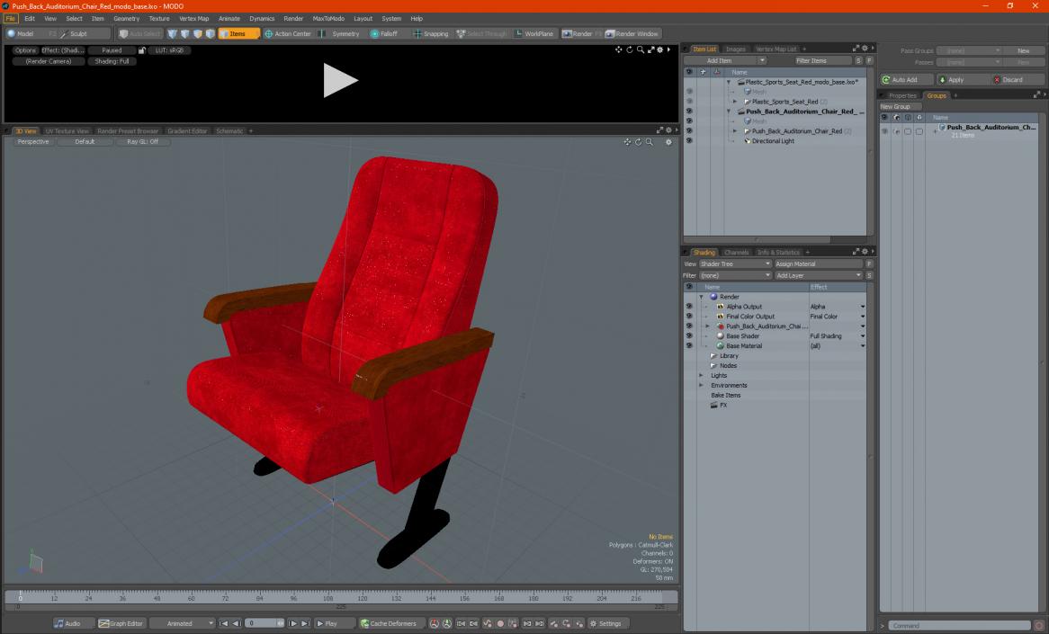 3D model Push Back Auditorium Chair Red