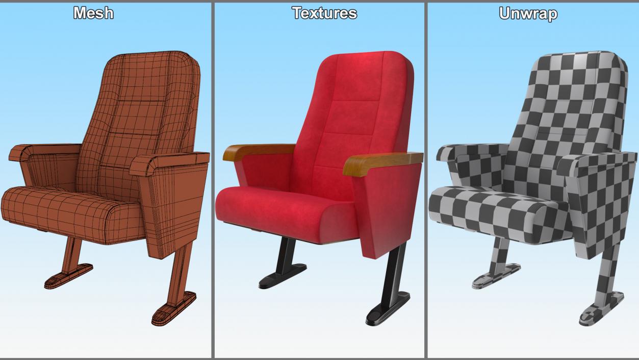 3D model Push Back Auditorium Chair Red