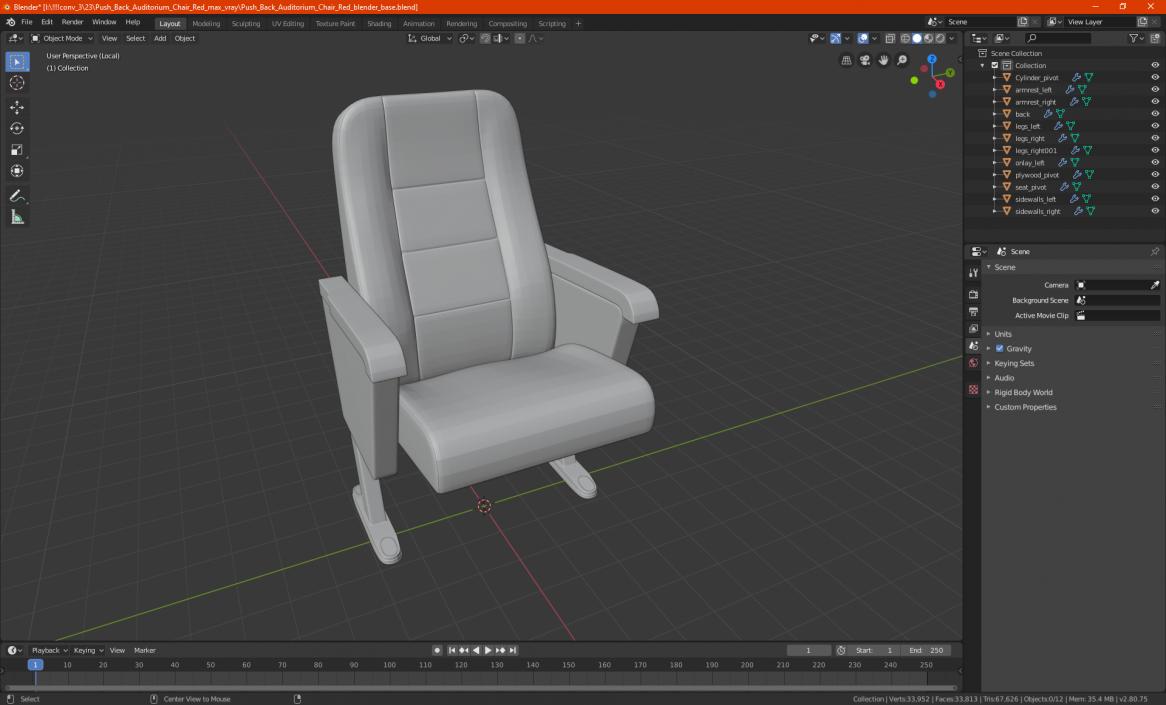 3D model Push Back Auditorium Chair Red