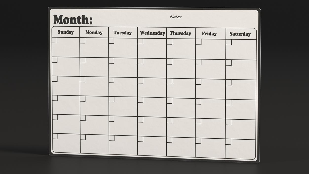 Unfilled Magnetic Calendar for Fridge 3D