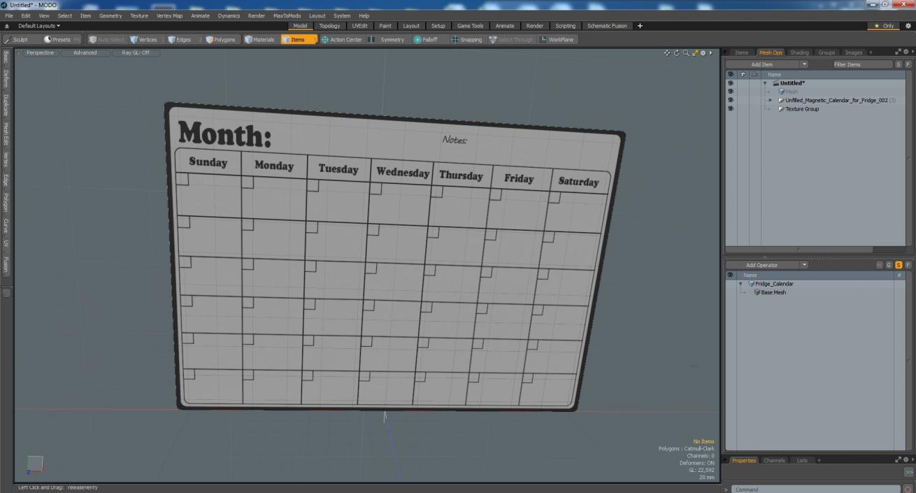 Unfilled Magnetic Calendar for Fridge 3D