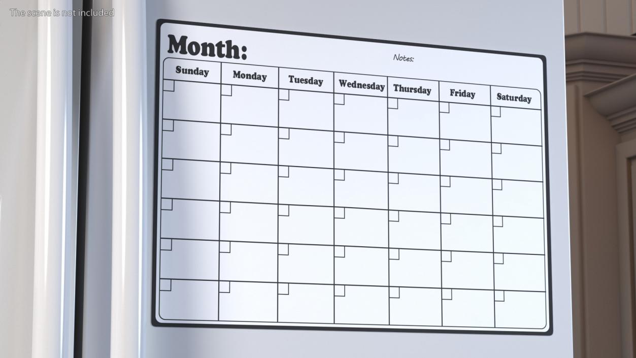 Unfilled Magnetic Calendar for Fridge 3D