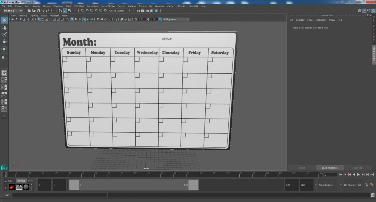 Unfilled Magnetic Calendar for Fridge 3D