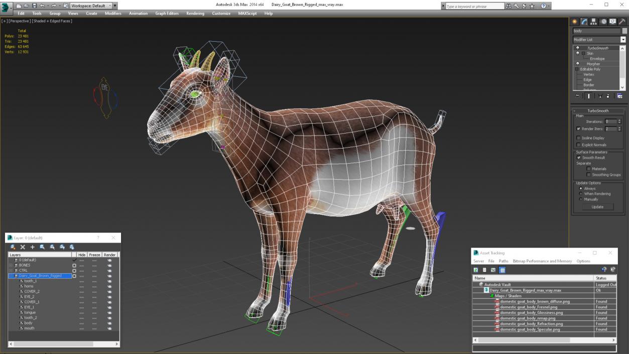 Dairy Goat Brown Rigged for Maya 3D