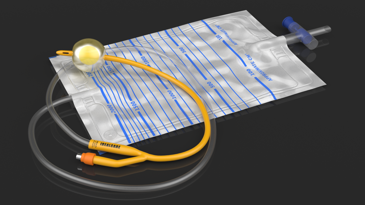 Premium Idealcare Siliconised Foley Catheter Gold 3D model