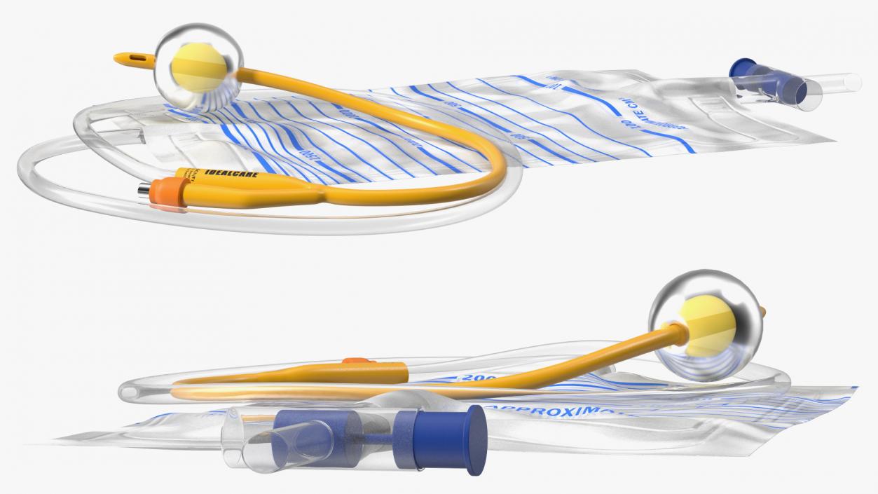 Premium Idealcare Siliconised Foley Catheter Gold 3D model