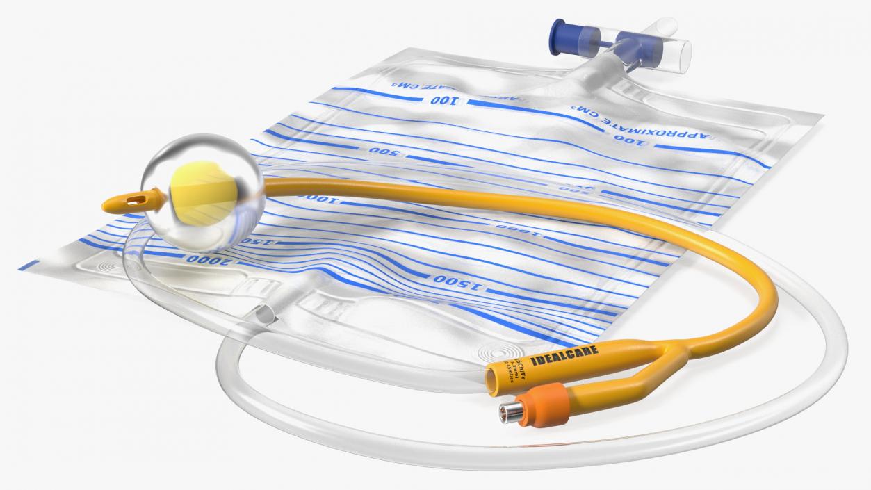 Premium Idealcare Siliconised Foley Catheter Gold 3D model