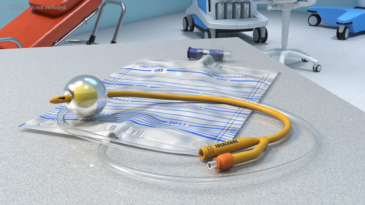 Premium Idealcare Siliconised Foley Catheter Gold 3D model