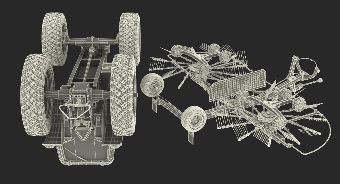 3D model Tractor with Used Twin Rotor Rake Claas Liner 2700