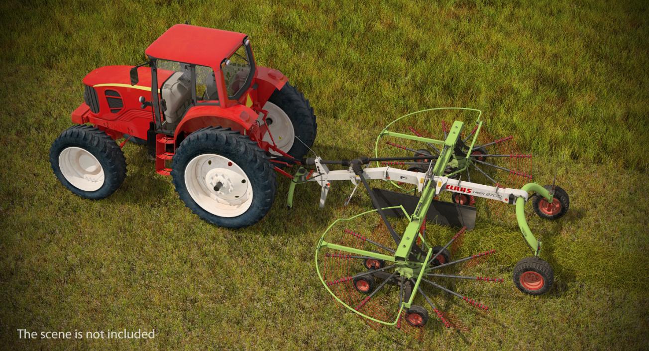 3D model Tractor with Used Twin Rotor Rake Claas Liner 2700