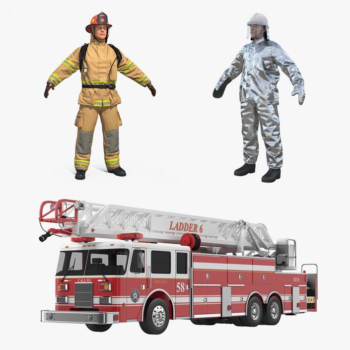 3D model Ladder Fire Truck and Firefighters Collection