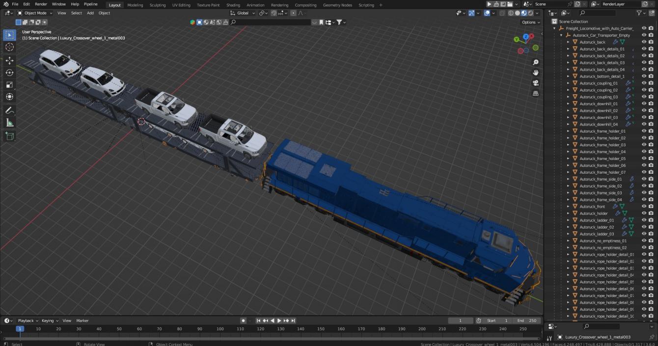 3D Freight Locomotive with Auto Carrier Loaded model