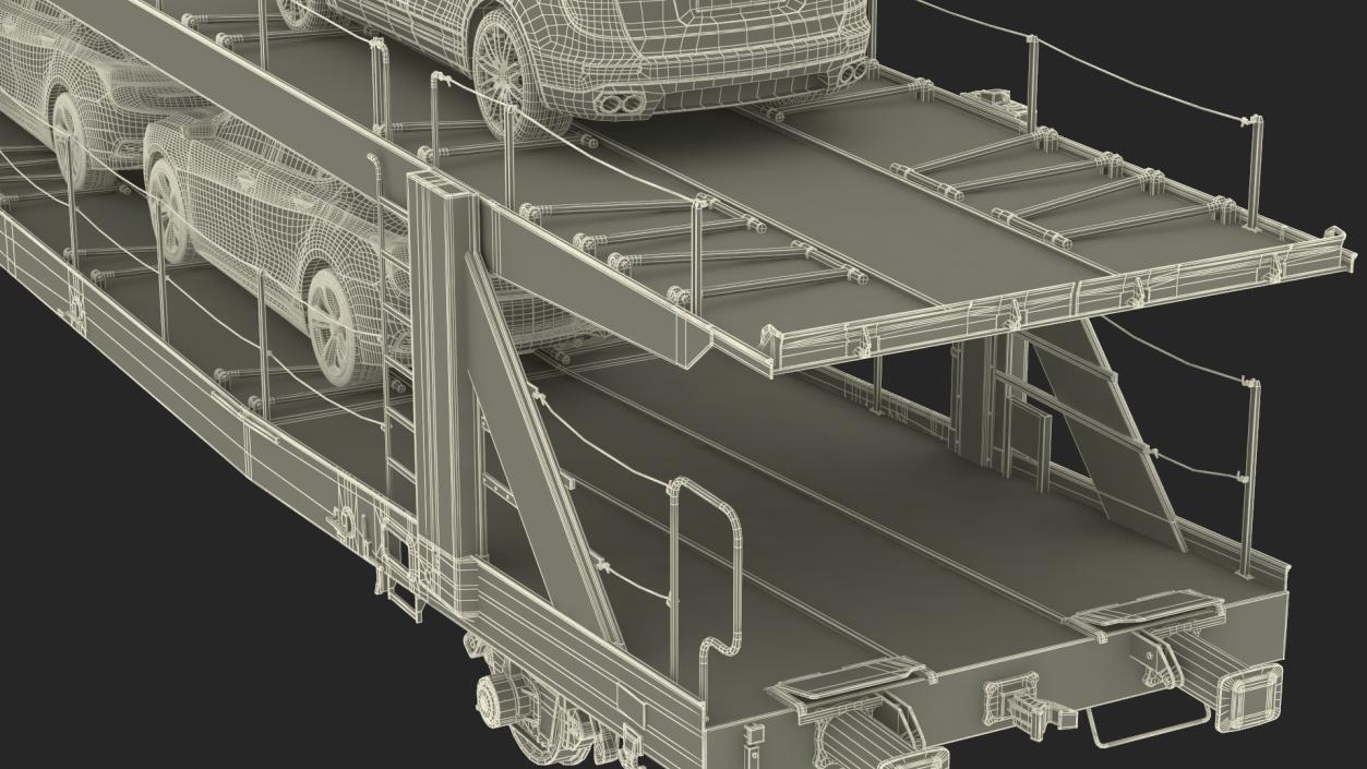 3D Freight Locomotive with Auto Carrier Loaded model