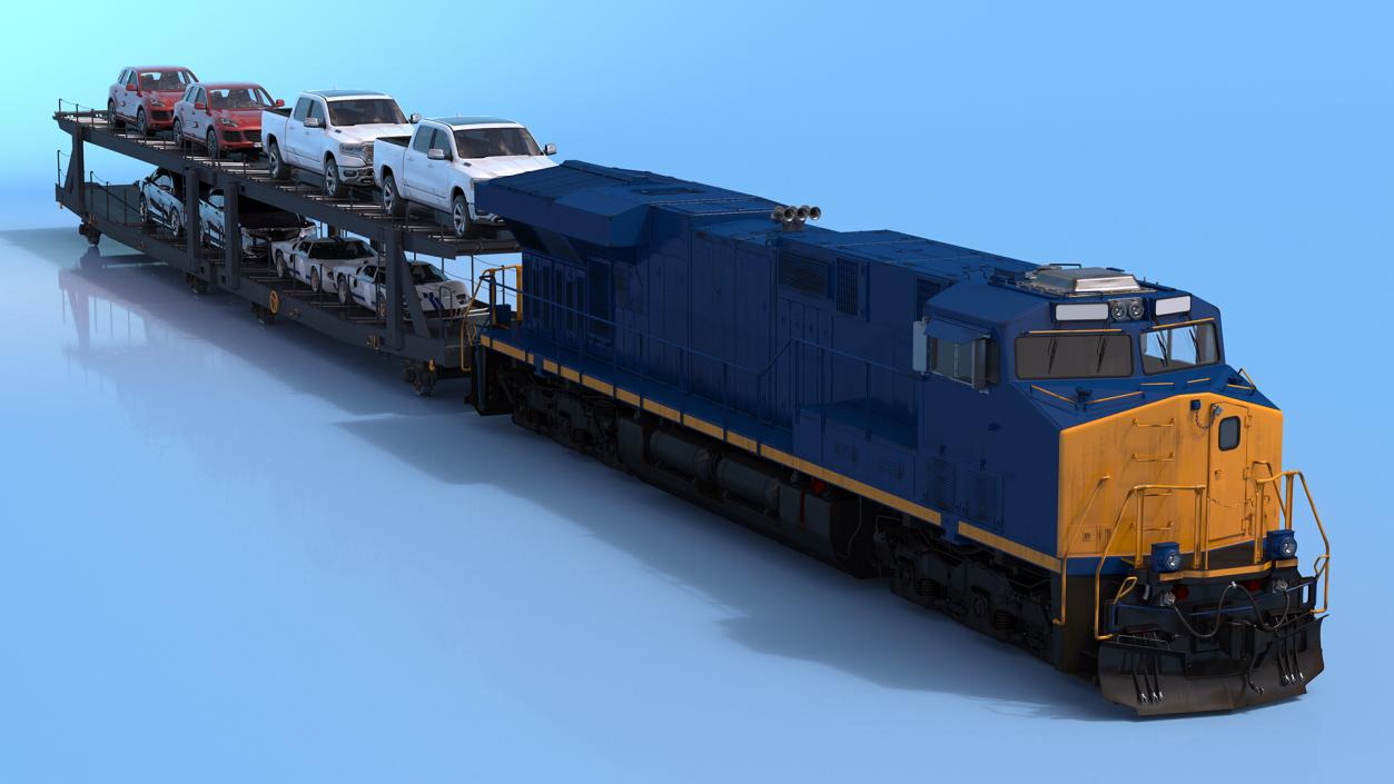 3D Freight Locomotive with Auto Carrier Loaded model