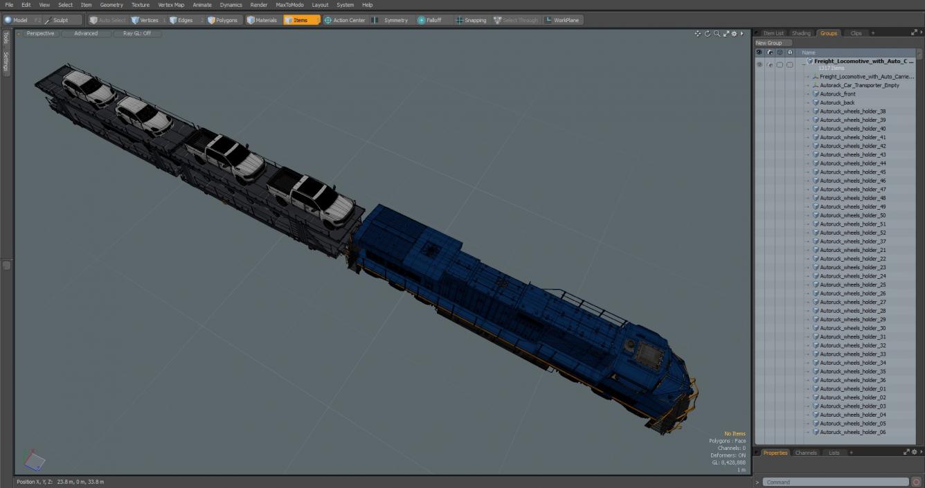 3D Freight Locomotive with Auto Carrier Loaded model