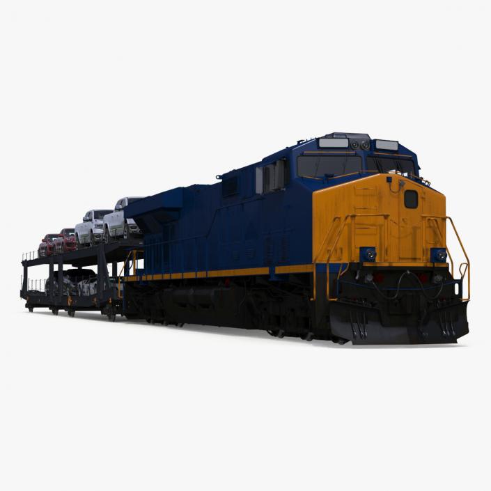 3D Freight Locomotive with Auto Carrier Loaded model