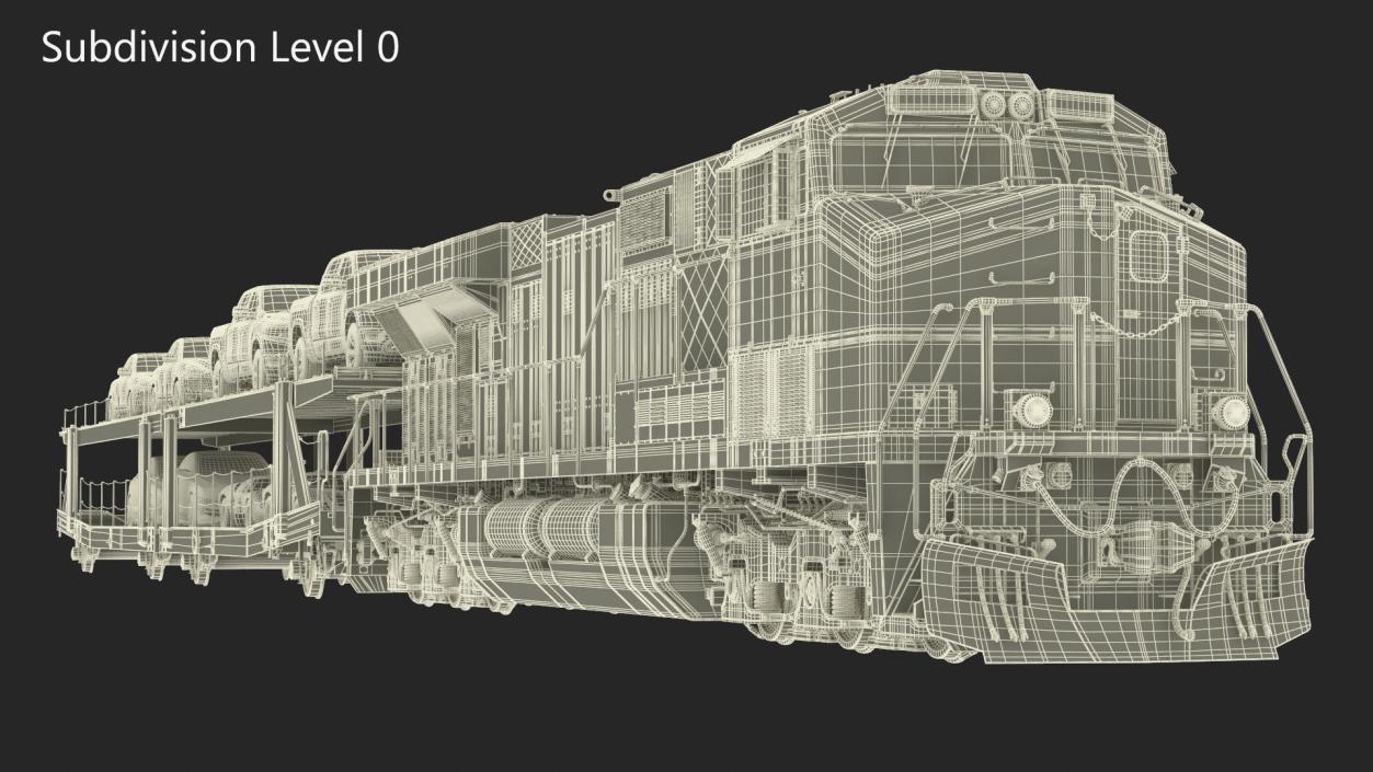 3D Freight Locomotive with Auto Carrier Loaded model