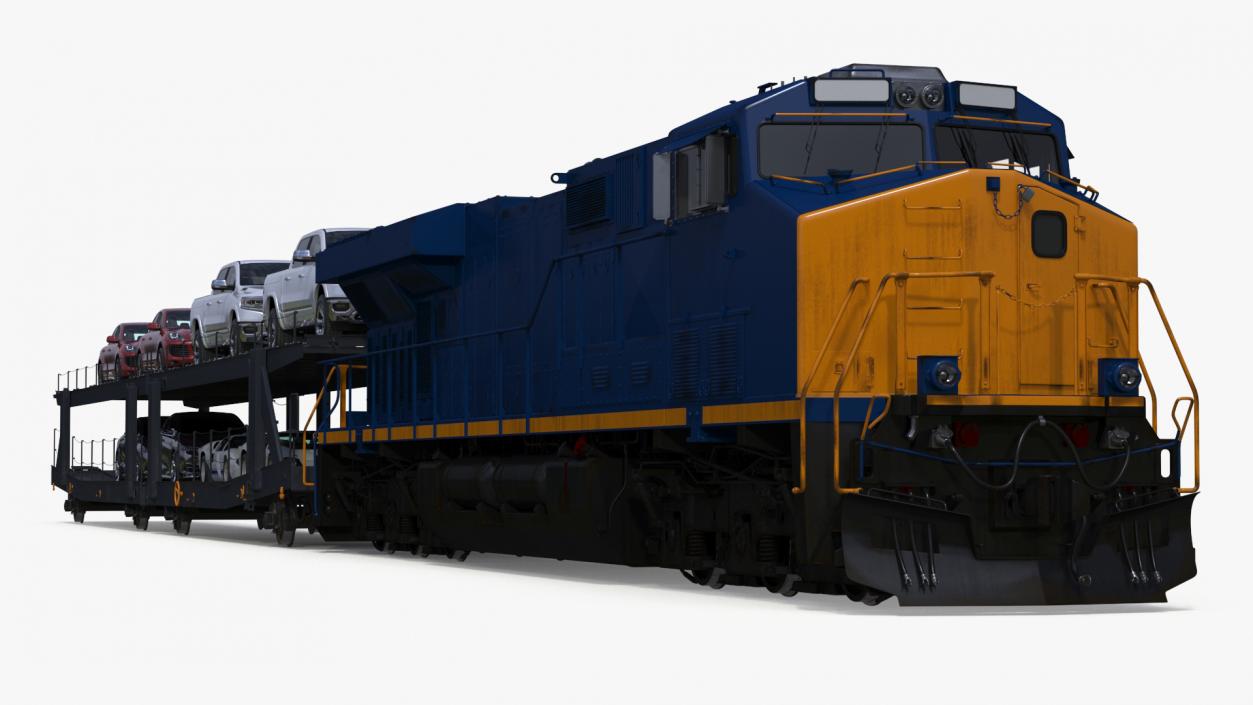 3D Freight Locomotive with Auto Carrier Loaded model