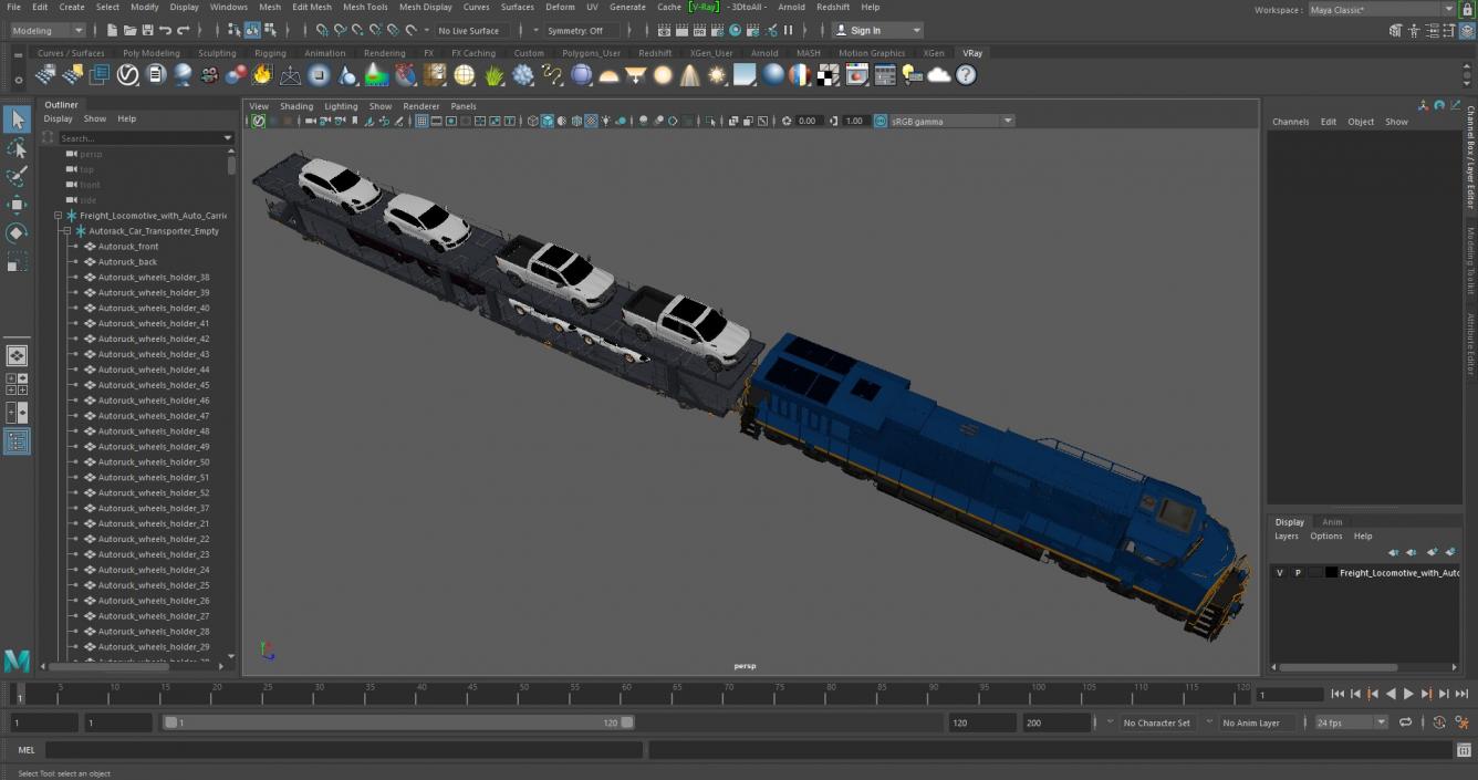 3D Freight Locomotive with Auto Carrier Loaded model