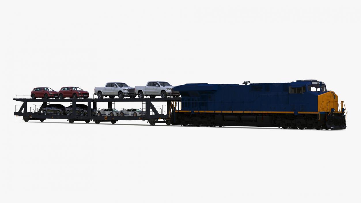 3D Freight Locomotive with Auto Carrier Loaded model