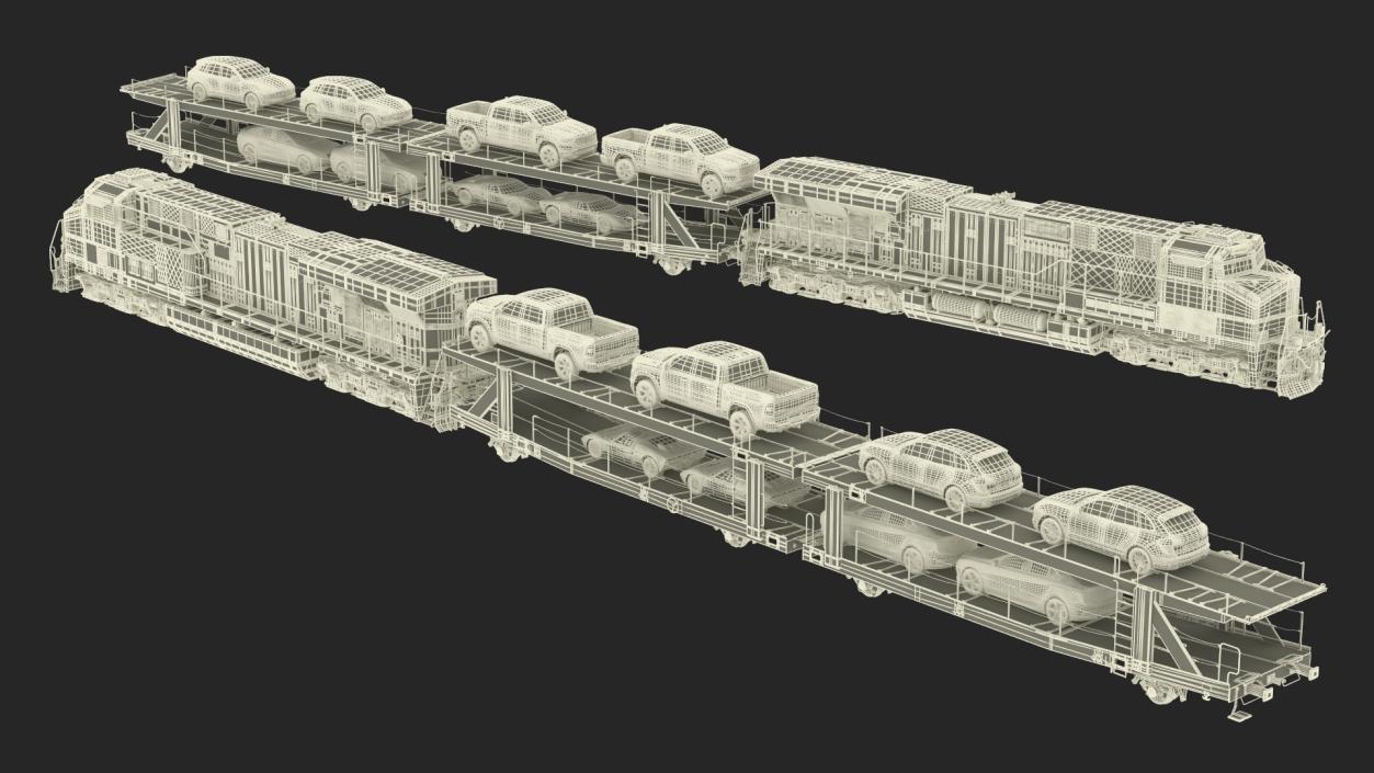 3D Freight Locomotive with Auto Carrier Loaded model