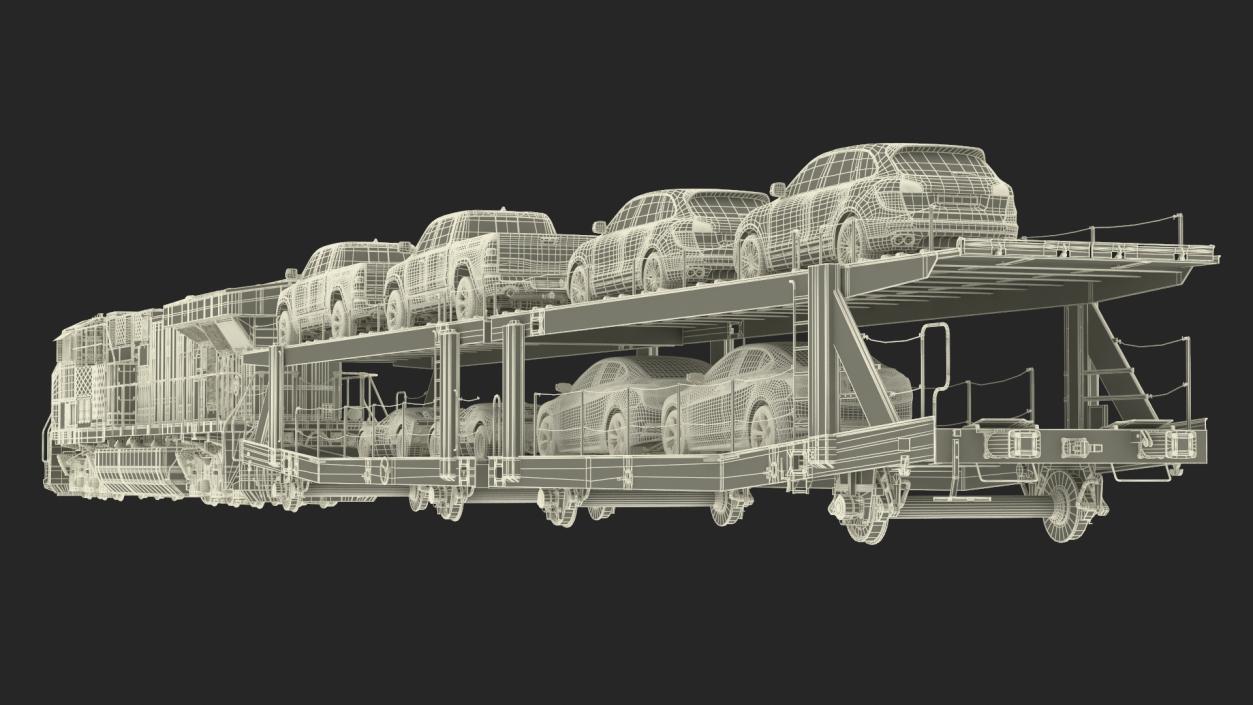 3D Freight Locomotive with Auto Carrier Loaded model