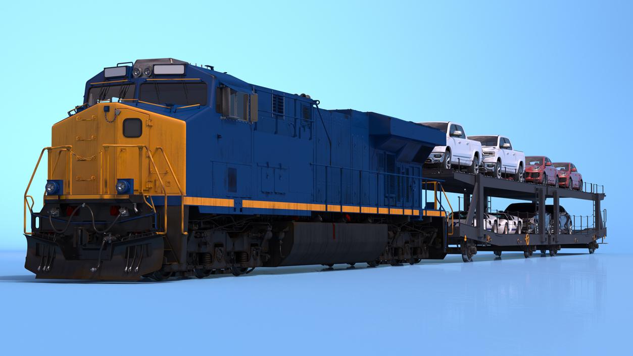 3D Freight Locomotive with Auto Carrier Loaded model