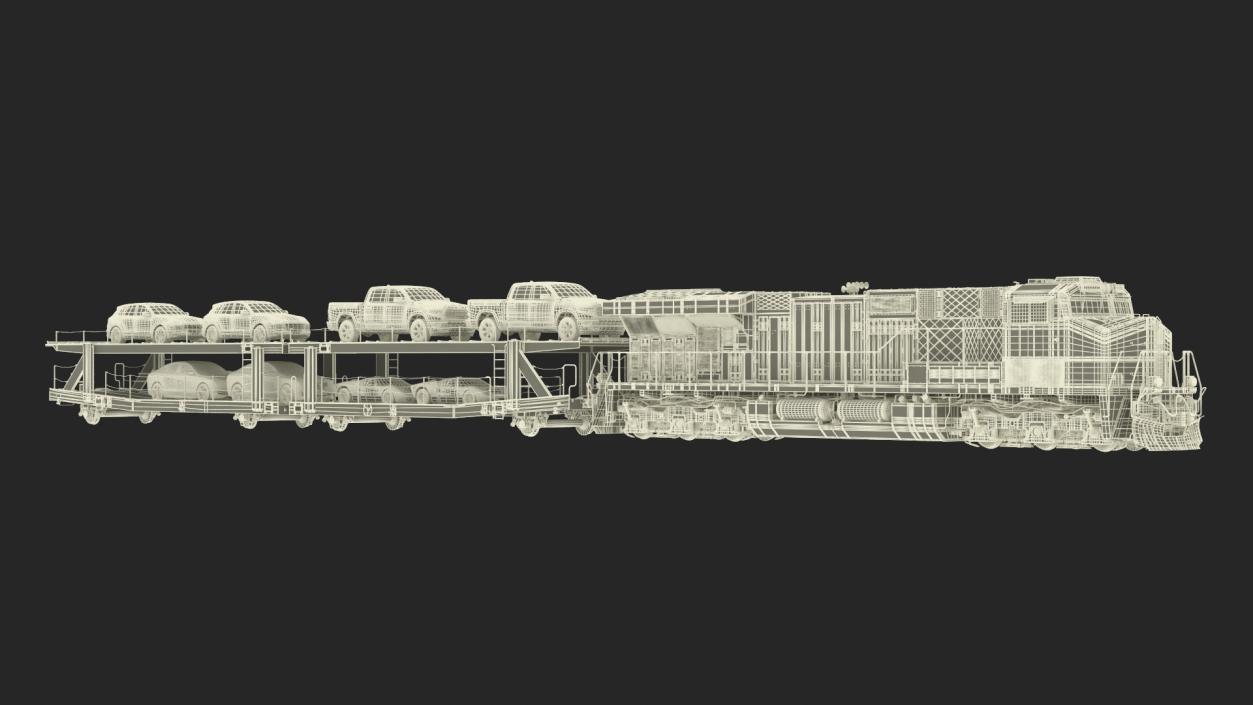 3D Freight Locomotive with Auto Carrier Loaded model