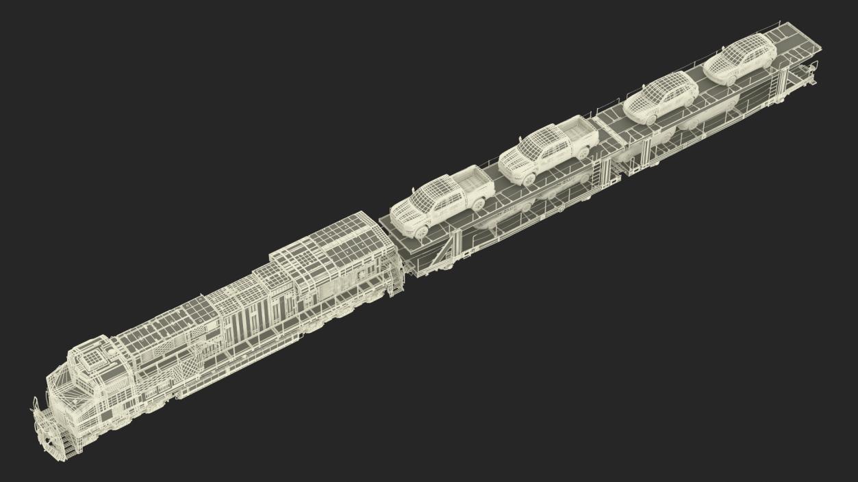 3D Freight Locomotive with Auto Carrier Loaded model