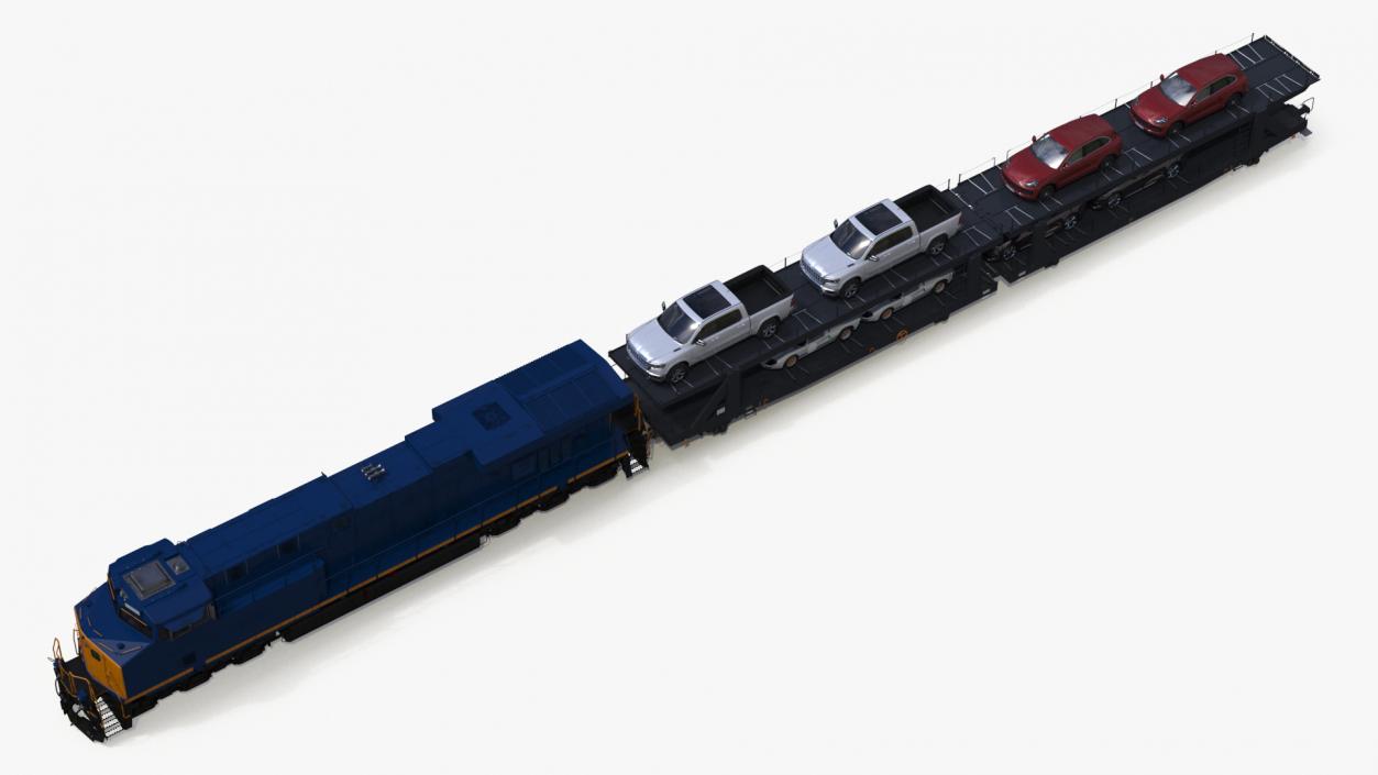 3D Freight Locomotive with Auto Carrier Loaded model