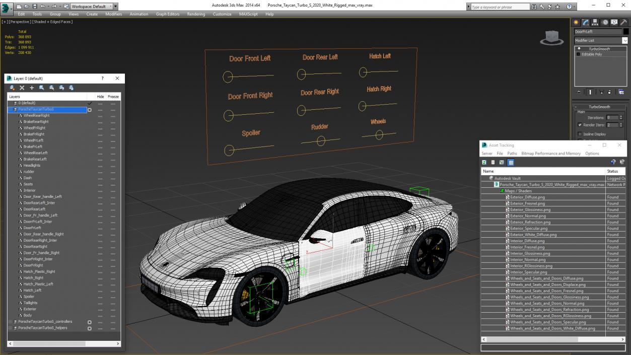 3D model Porsche Taycan Turbo S 2020 White Rigged