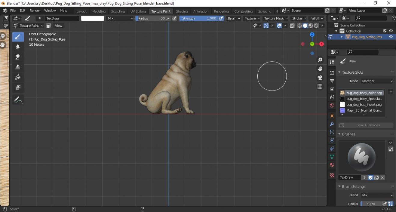 3D model Pug Dog Sitting Pose