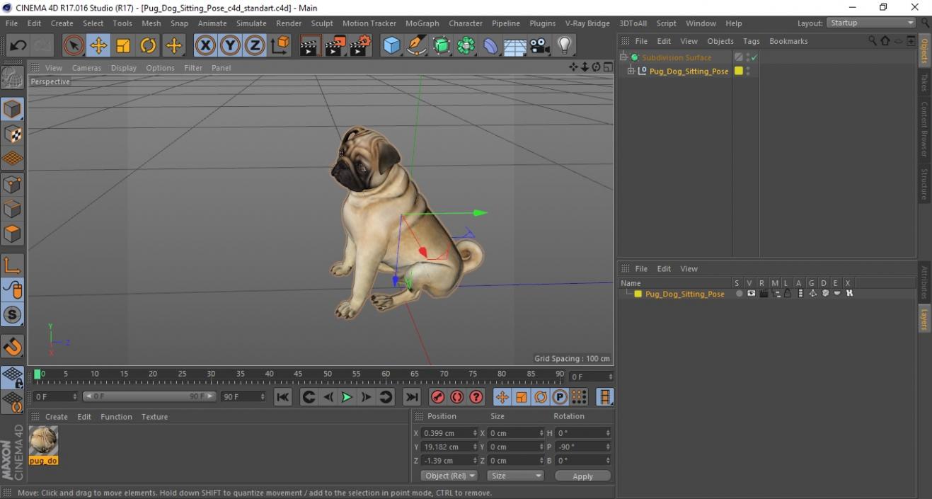 3D model Pug Dog Sitting Pose