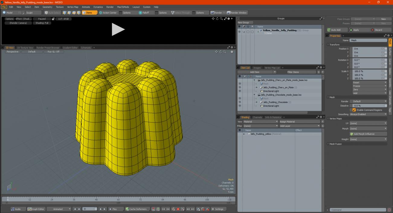 3D Yellow Vanilla Jelly Pudding model