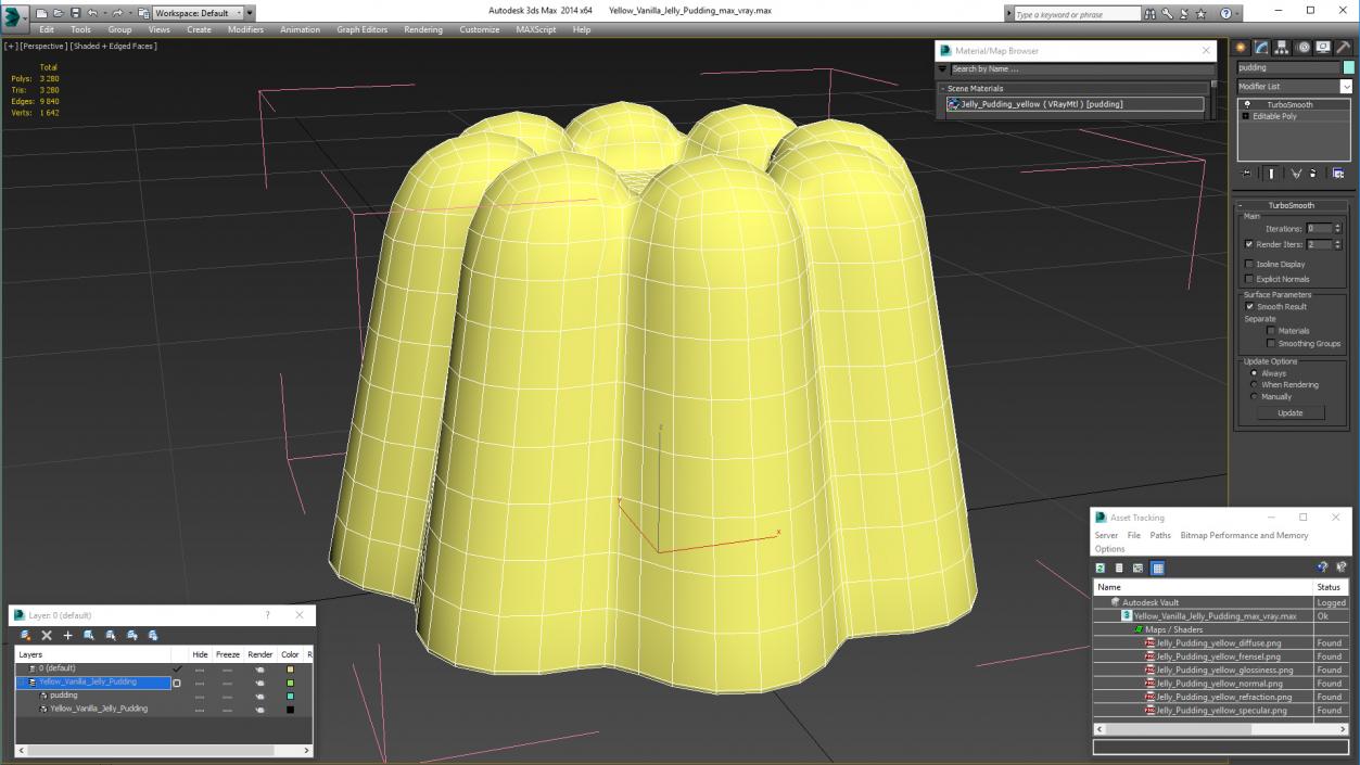 3D Yellow Vanilla Jelly Pudding model