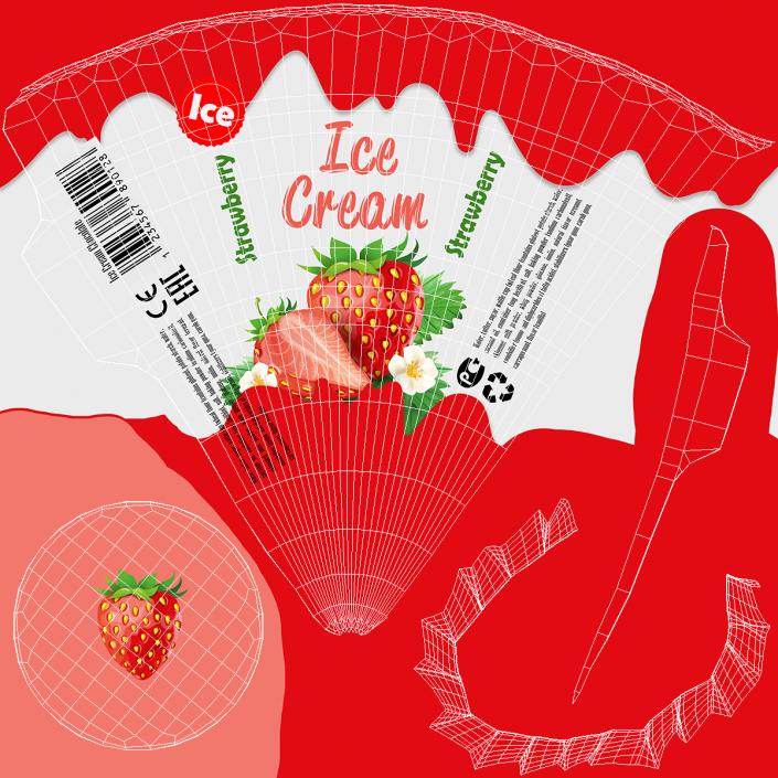 3D model Cone Ice Cream Package Mockup Strawberry