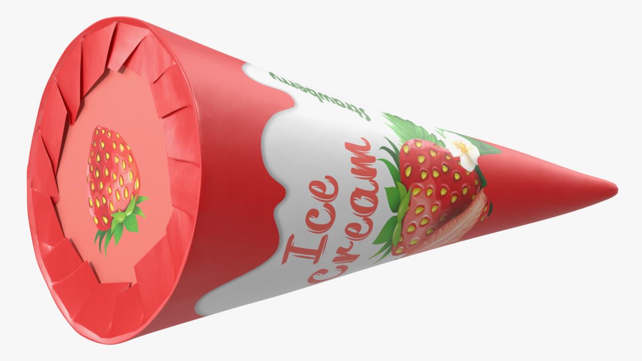 3D model Cone Ice Cream Package Mockup Strawberry