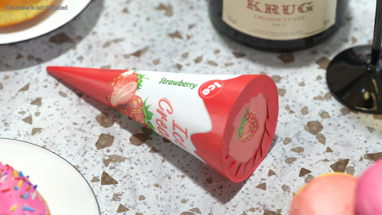 3D model Cone Ice Cream Package Mockup Strawberry