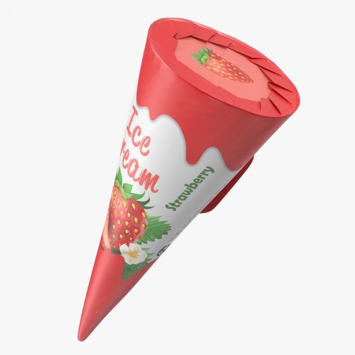 3D model Cone Ice Cream Package Mockup Strawberry