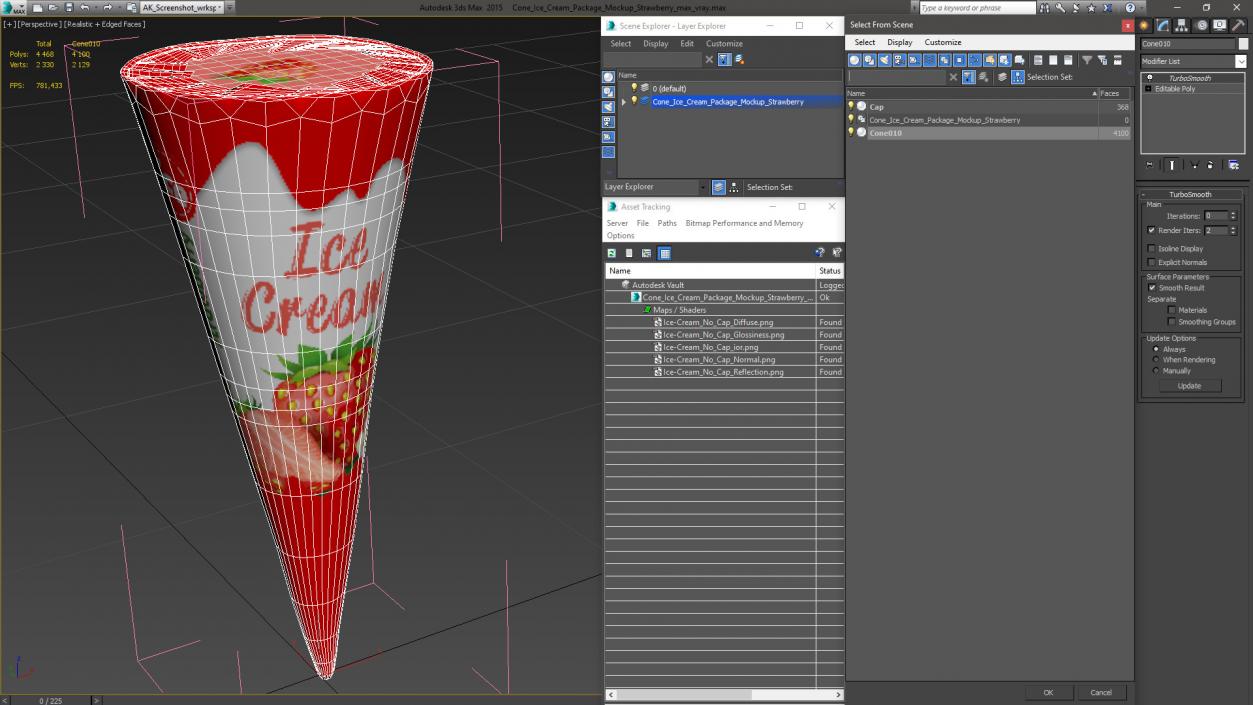 3D model Cone Ice Cream Package Mockup Strawberry