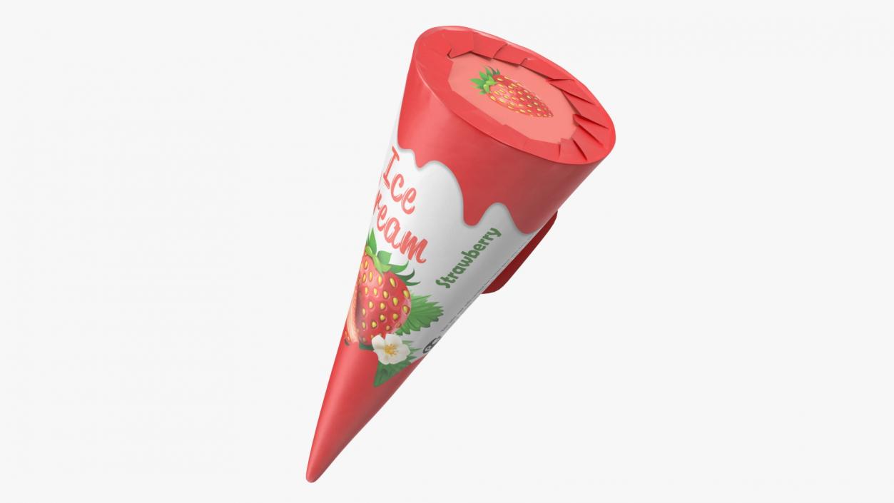 3D model Cone Ice Cream Package Mockup Strawberry