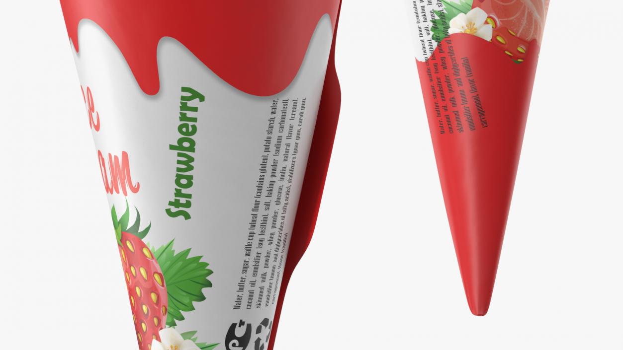 3D model Cone Ice Cream Package Mockup Strawberry