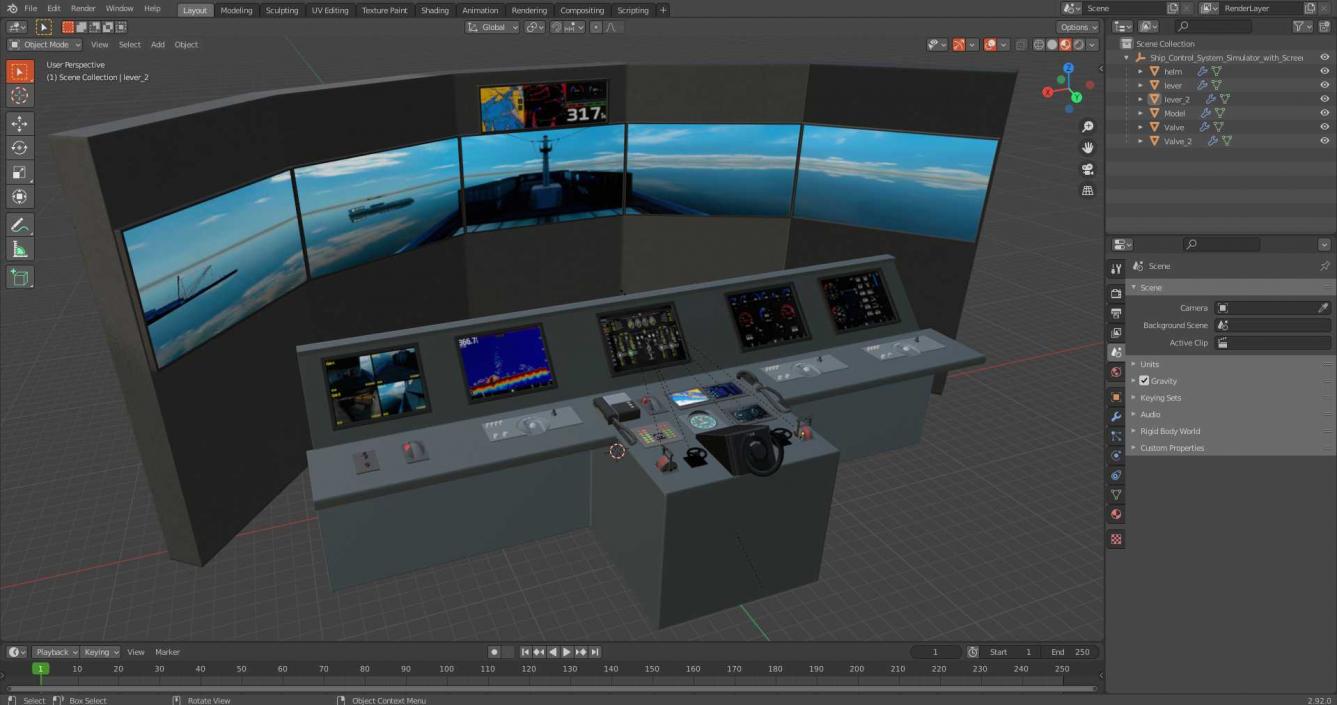 3D Ship Control System Simulator with Screen