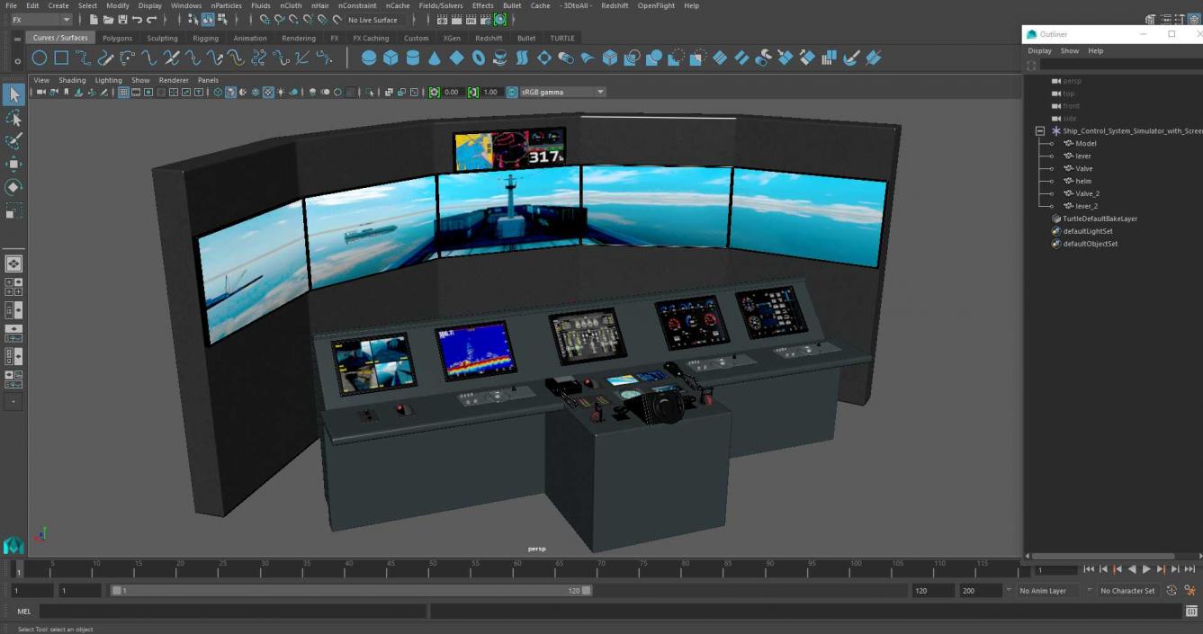 3D Ship Control System Simulator with Screen