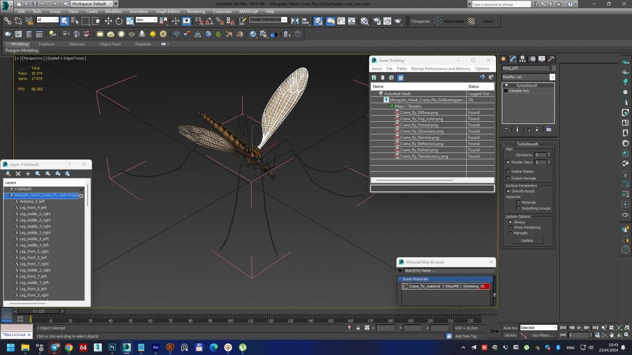 3D Mosquito Hawk Crane Fly Gollywhopper 2 model