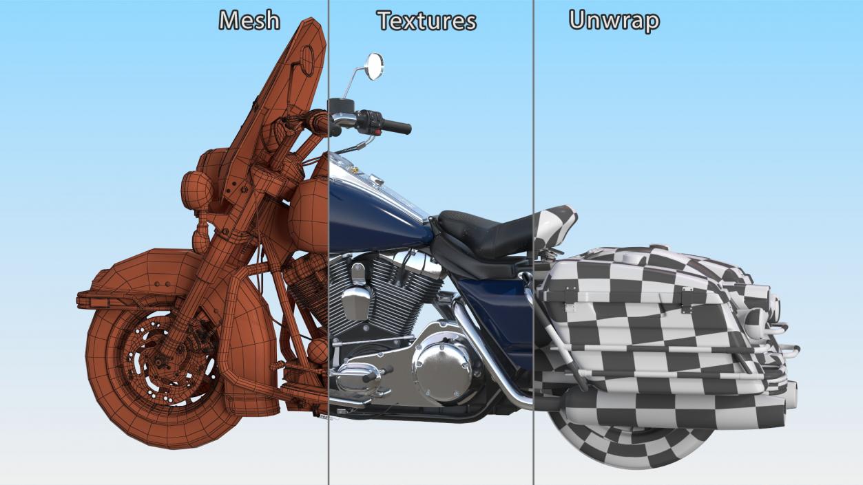 3D model Classic Road Motorcycle Blue Rigged