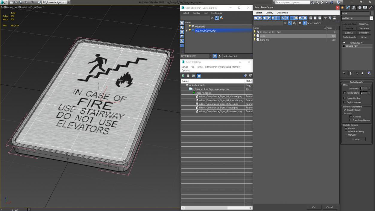 3D model In Case of Fire Sign