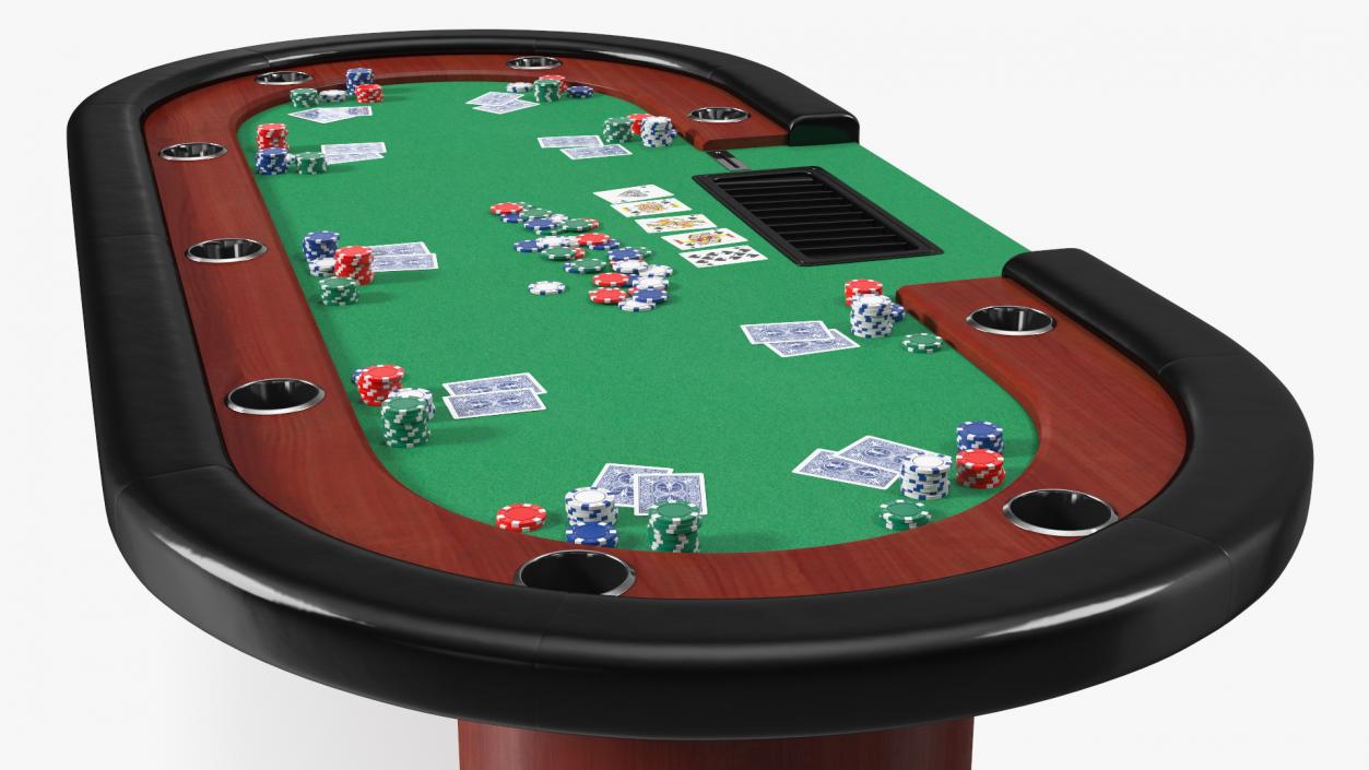 Casino Poker Table with Cards and Chips 3D model